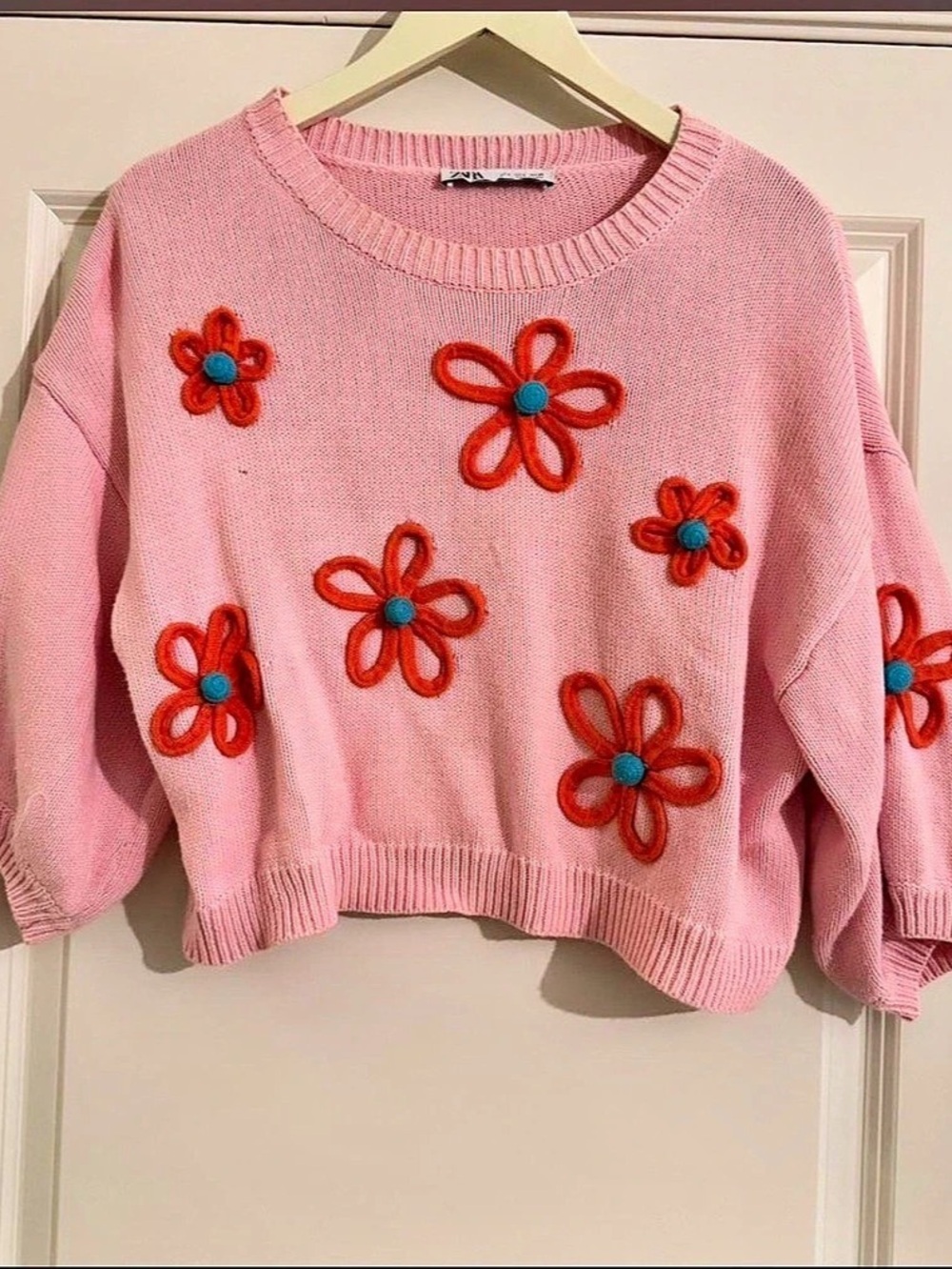 Zara Pink Floral Crewneck Sweater